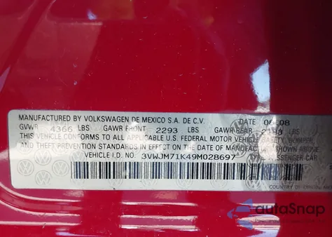 2009 Volkswagen Jetta S z USA, uszkodzony, nr VIN 3VWJM71K49M028697